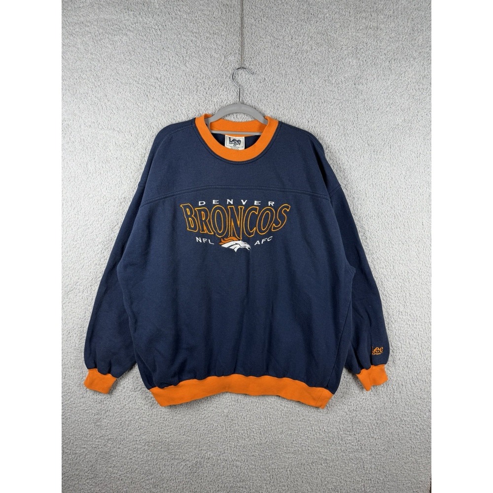 Men's Denver Broncos Vintage Lee Sport Crewneck Sweatshirts 90's 2XL Blue